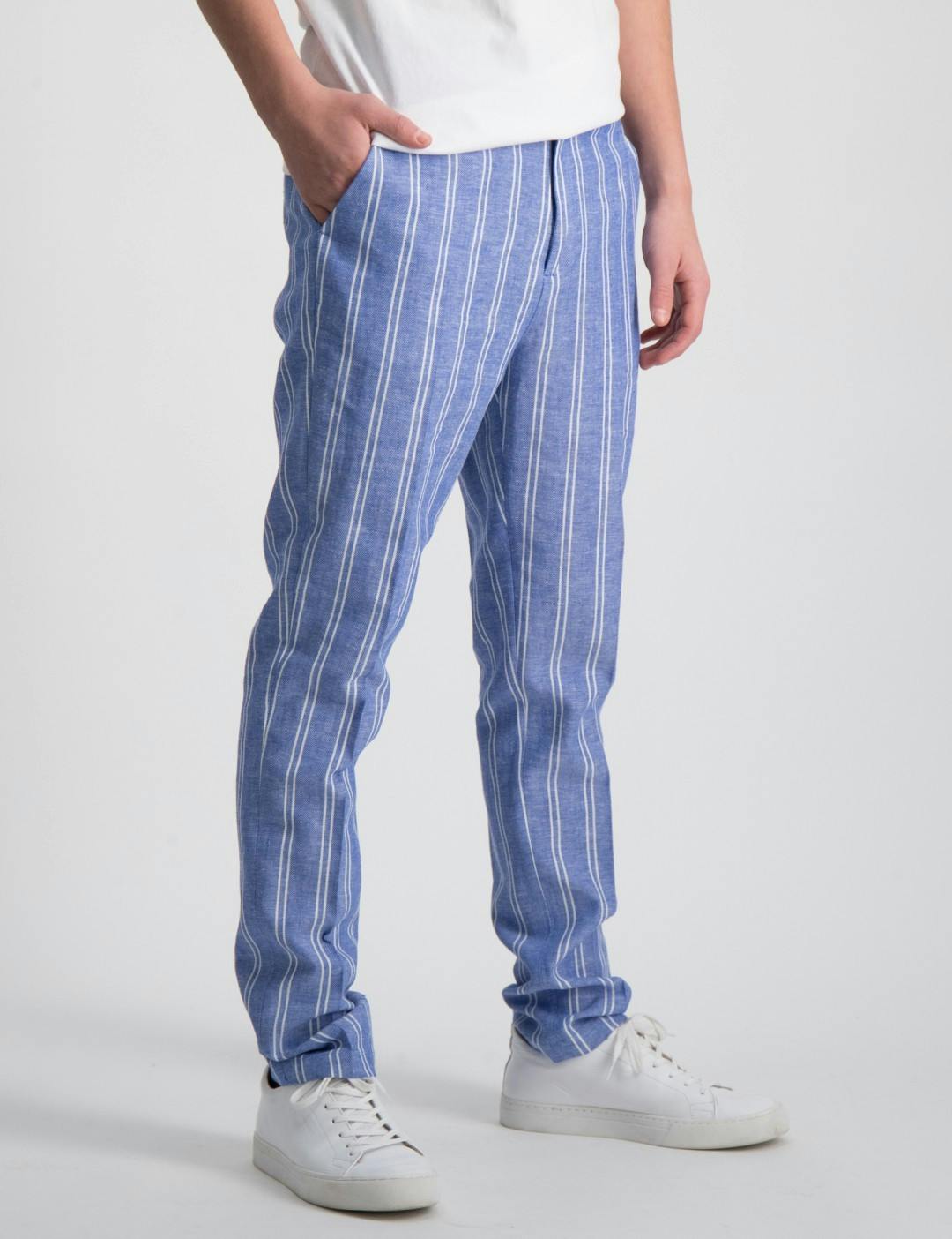 Striped Relaxed Slim Fit-  linen dressed pants